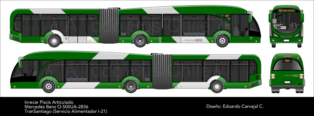 Imagen Nº 6.000 A Todo Bus Chile | Inrecar Piscis / Mercedes Benz O-500UA-2836 / TranSantiago - Servicio Alimentador I-21 (Modelo Ficticio)