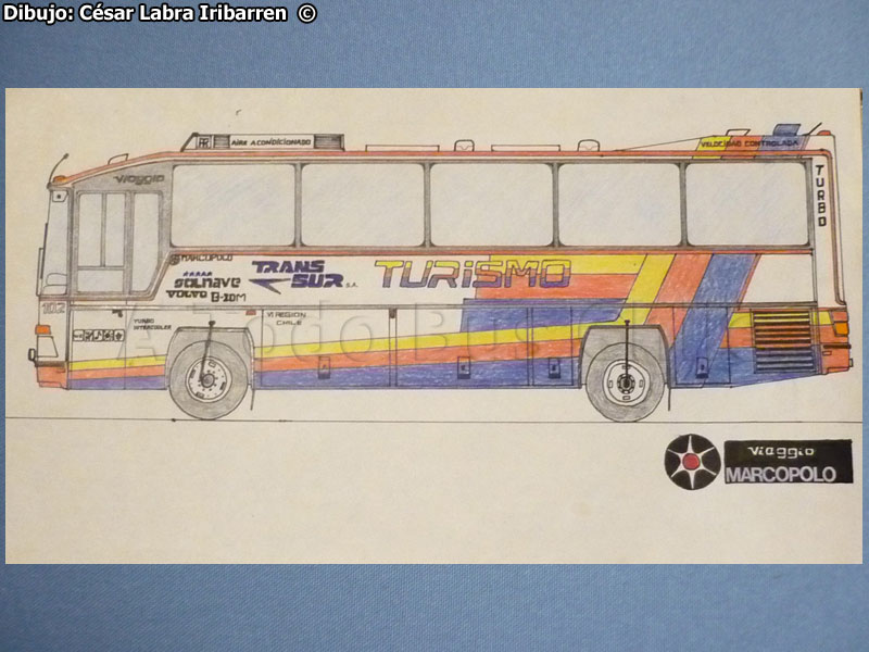 Marcopolo Viaggio GIV 900 / Volvo B-10M / Trans Sur (Dibujo: César Labra Iribarren)