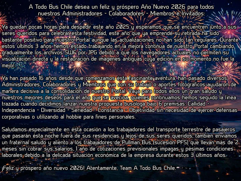Feliz y Próspero Año Nuevo 2026 Les Desea A Todo Bus Chile