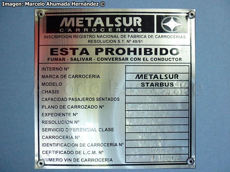 Placa de Fabricación | Metalsur Starbus 2 DP