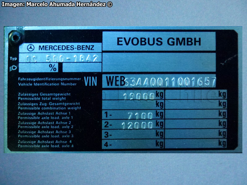 Placa de Fabricación | Mercedes Benz OC-500RF-1842