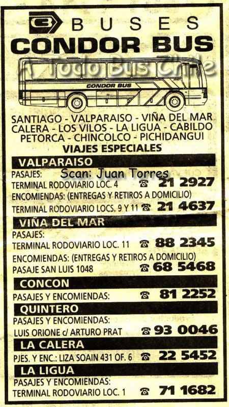 Aviso Publiguías Quinta Región Cóndor Bus