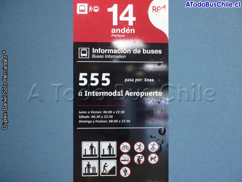 Panel Informativo Red Metropolitana de Movilidad | Servicio Troncal 555 Intermodal Aeropuerto - EIM Pajaritos