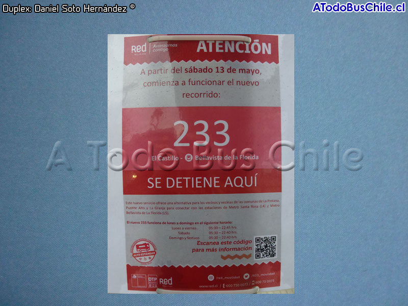 Informativo Nuevo Servicio Troncal 233 Estación Bellavista de La Florida - Pob. El Castillo