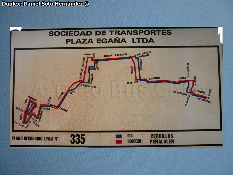 Mapa de Recorrido Línea N° 335 Cerrillos - Peñalolén