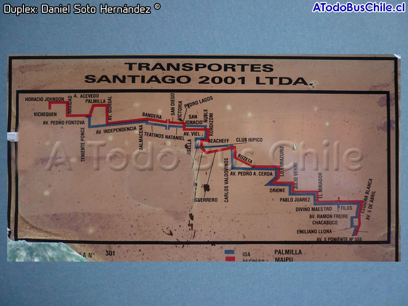 Mapa de Recorrido Línea Nº 301 Maipú - Palmilla (E.T.P. Matadero - Palma S.A.)