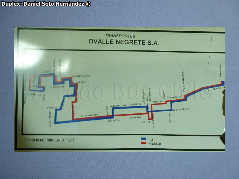 Plano Recorrido Línea Nº 121 Hipódromo Chile - Santa Olga (Transportes Ovalle Negrete N° 56 S.A.)