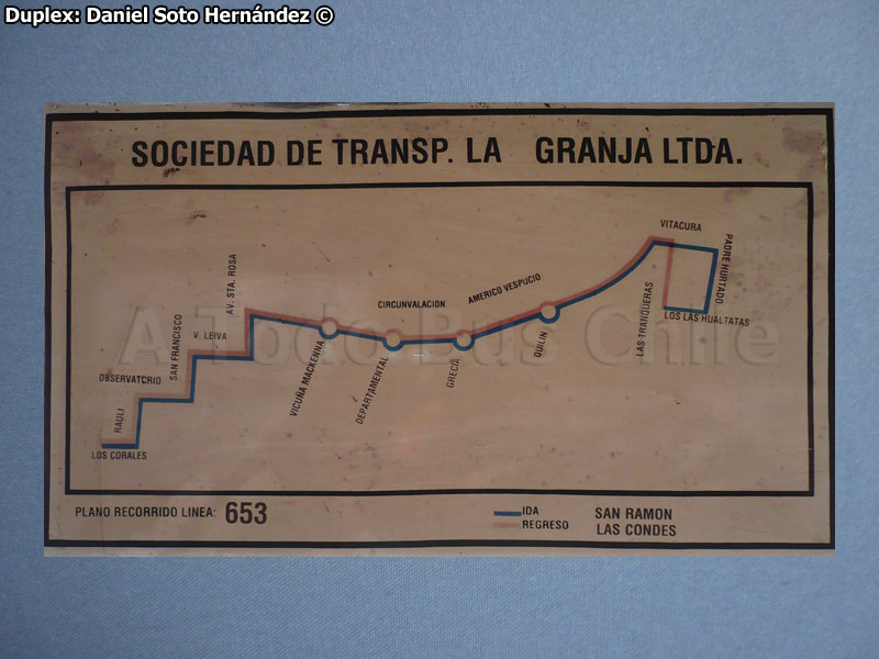 Mapa de Recorrido Nº 653 Vitacura - El Sauce (San Cristóbal - La Granja Ltda.)