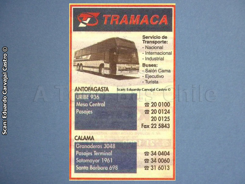 Aviso TRAMACA - Transportes Macaya & Cavour | Páginas Amarillas Región de Antofagasta 2000