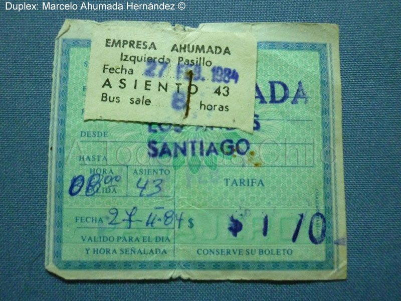 Boleto de Oficina Buses Ahumada (27-02-1984)