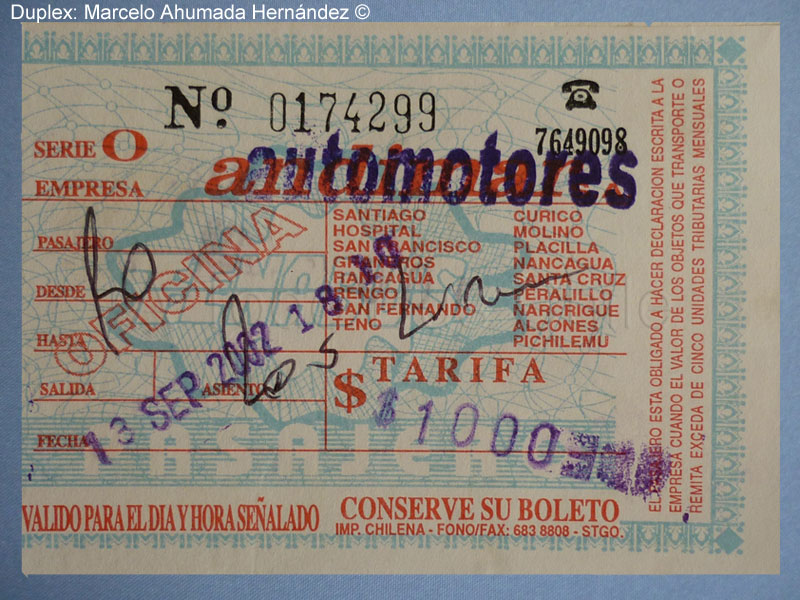 Boleto de oficina Automotores (13-09-2002)