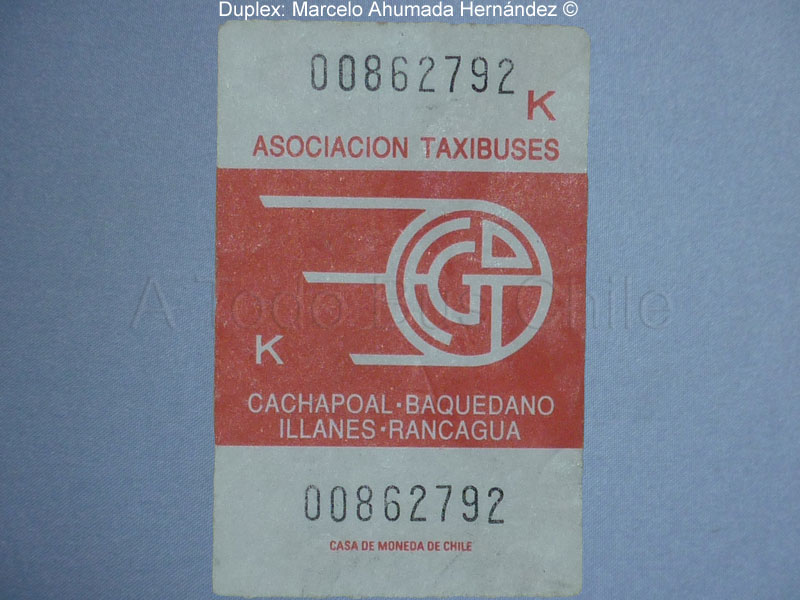 Boleto Adulto Taxibuses Cachapoal - Baquedano (1996)