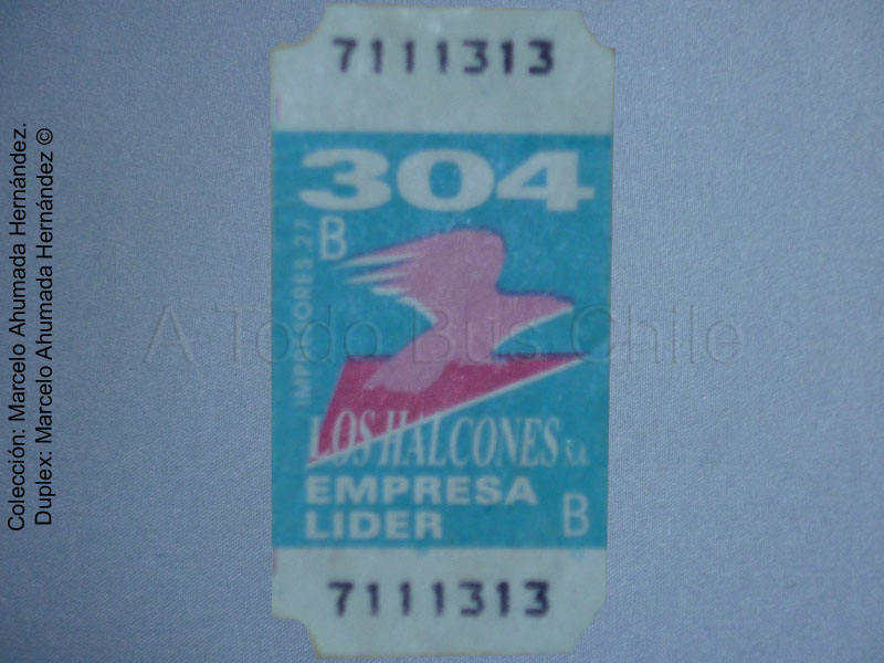 Boleto Adulto Línea Nº 304 Maipú - Independencia (Transportes Los Halcones S.A. - 2003)