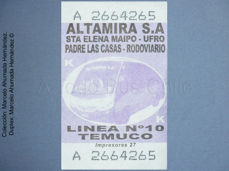Boleto Adulto Línea Nº 10 Temuco (2010)
