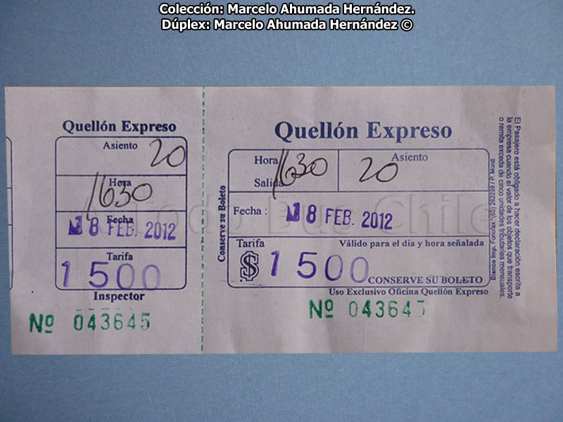 Boleto de oficina Quellón Expreso (18-02-2012)