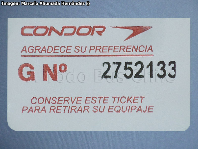 Ticket de Equipaje Cóndor Bus (2012)