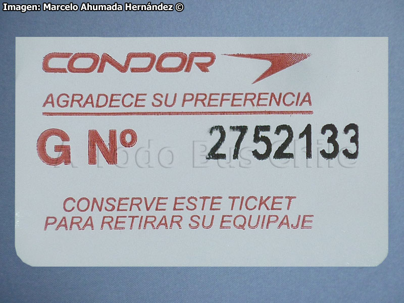 Ticket de Equipaje Cóndor Bus (2012)