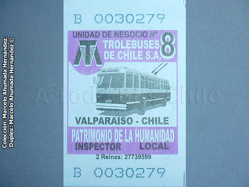 Boleto Adulto TMV 8 Trolebuses de Chile S.A. (2014)