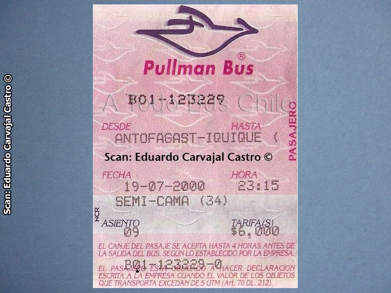 Boleto de oficina Pullman Bus (19-07-2000)