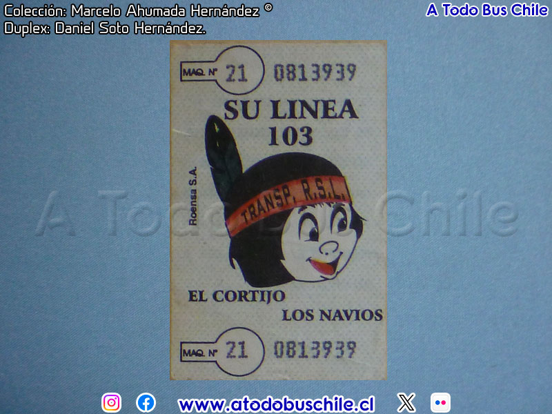 Boleto Adulto Línea N° 103 El Cortijo - Los Navíos (Transportes R. S. L.)