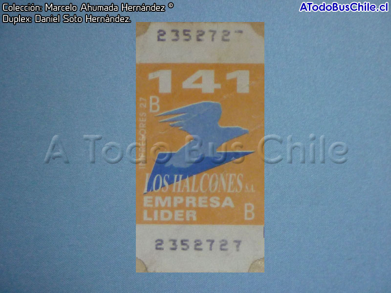 Boleto Adulto Línea N° 141 Maipú - Huechuraba (Transportes Los Halcones S.A.)