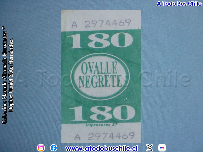 Boleto Adulto Línea N° 180 (Transportes Ovalle Negrete N° 56 S.A.)