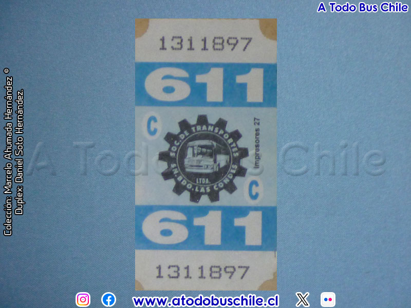 Boleto Adulto Línea N° 611 San Bernardo - Lo Curro (S.T. San Bernardo  - Las Condes Ltda.)