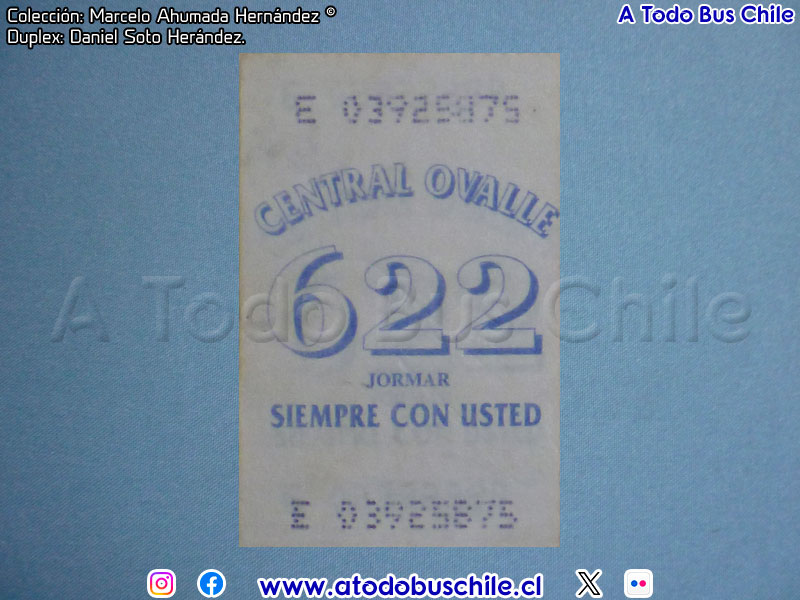 Boleto Adulto Línea N° 622 Pudahuel - Los Navíos (E.T.P. Central - Ovalle S.A.)