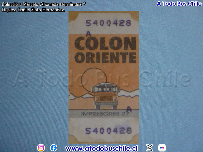 Boleto Adulto Línea N° 225 Pudahuel - Colón Oriente (Transportes Colón Oriente S.A.)