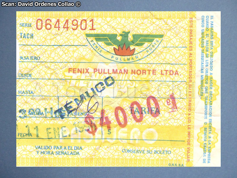 Boleto de Oficina Fénix Pullman Norte Ltda. (11-01-1994)