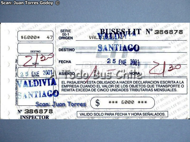 Boleto de oficina Buses LIT (25-01-2001)