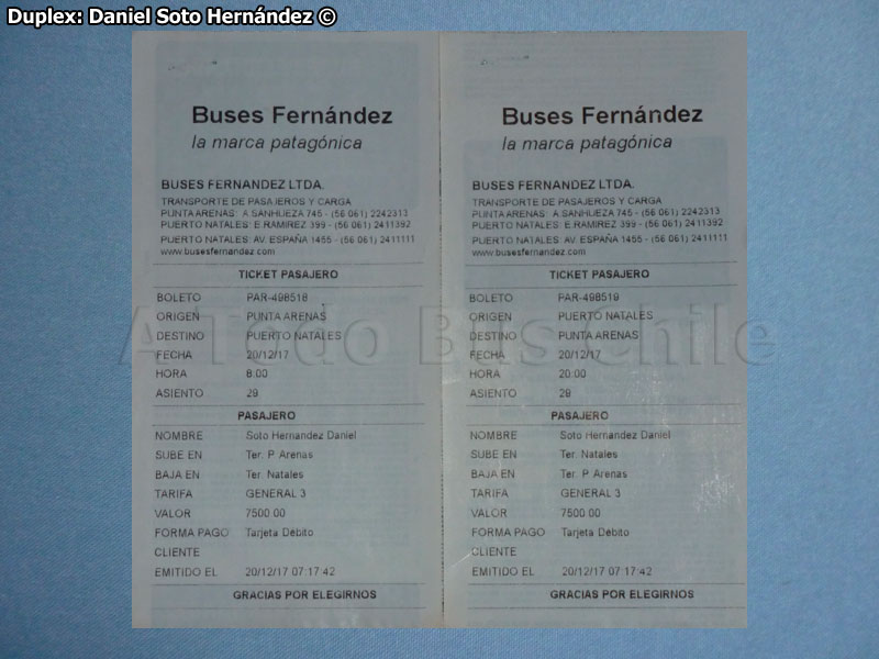 Boleto Pareado Trayecto Punta Arenas - Puerto Natales - Punta Arenas | Buses Fernández