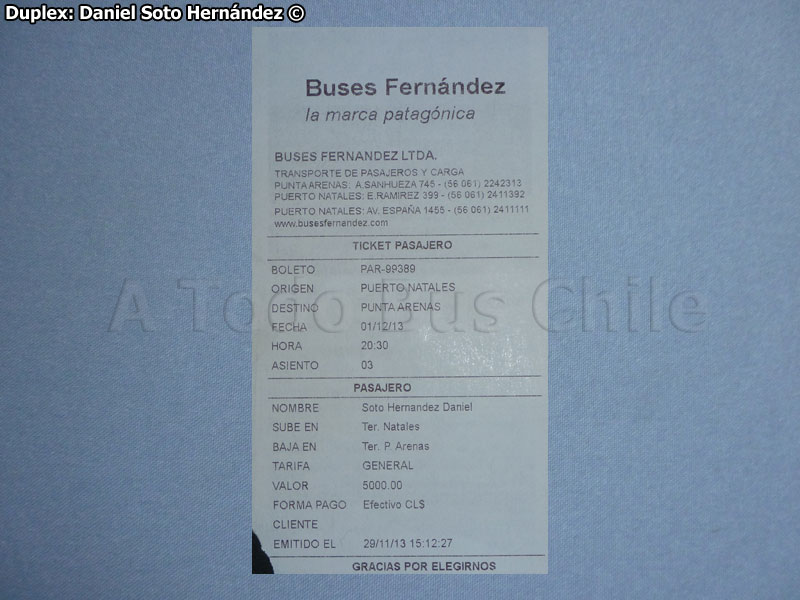 Boleto de Oficina Buses Fernández