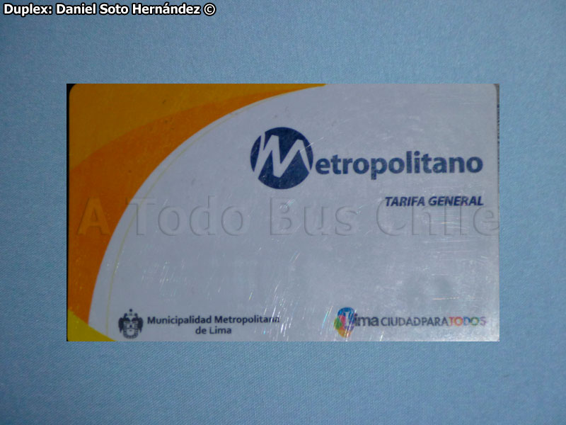 Tarjeta Contactless Tarifa General BRT Metropolitano de Lima (Perú)