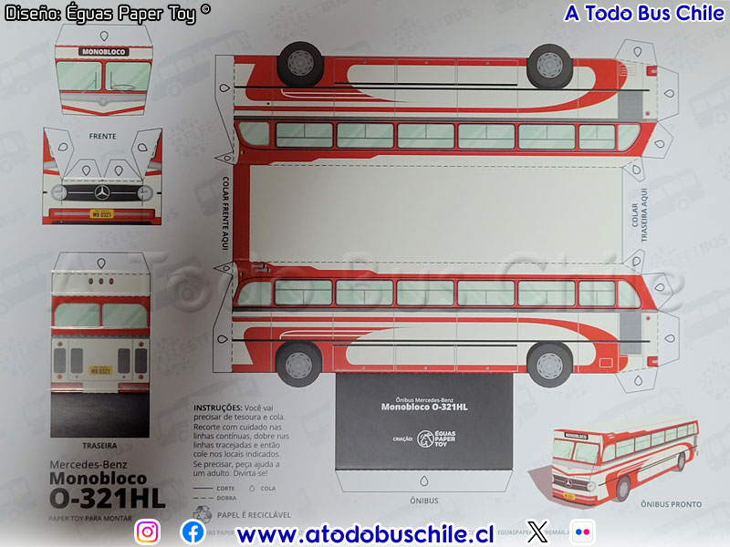Maqueta Mercedes Benz O-321HL | Éguas Paper Toy Brasil