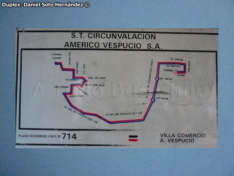 Mapa de Recorrido Línea N° 714 Villa Comercio - Américo Vespucio