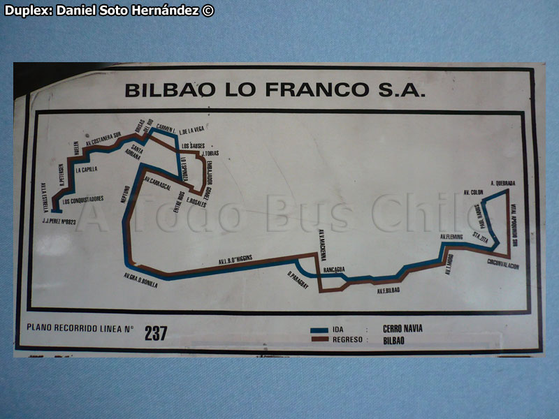 Mapa de Recorrido Nº 237 Cerro Navia - Bilbao (E.T.P. Bilbao - Lo Franco N° 6 S.A.)