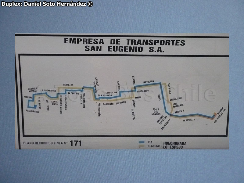 Mapa de Recorrido Línea Nº 171 Lo Espejo - Huechuraba