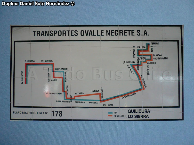Mapa de Recorrido Nº 178 Quilicura - Lo Sierra (Transportes Ovalle Negrete N° 56 S.A.)
