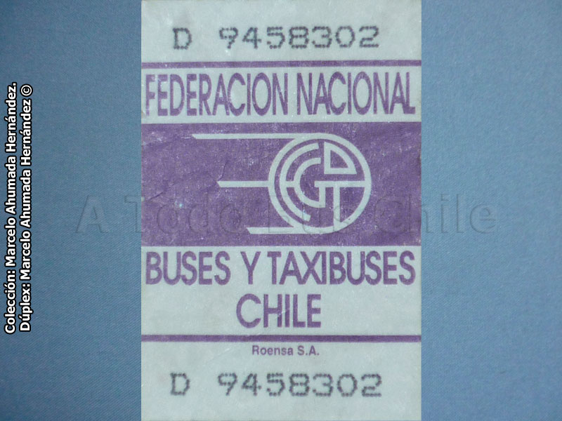 Boleto Adulto Federación Nacional Buses y Taxibuses Chile (1995)