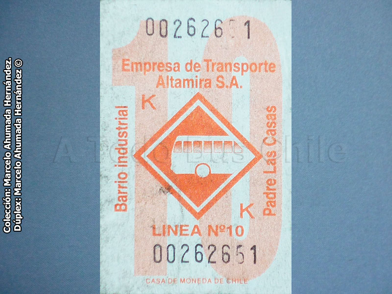 Boleto Adulto Línea 10 Temuco (2002)