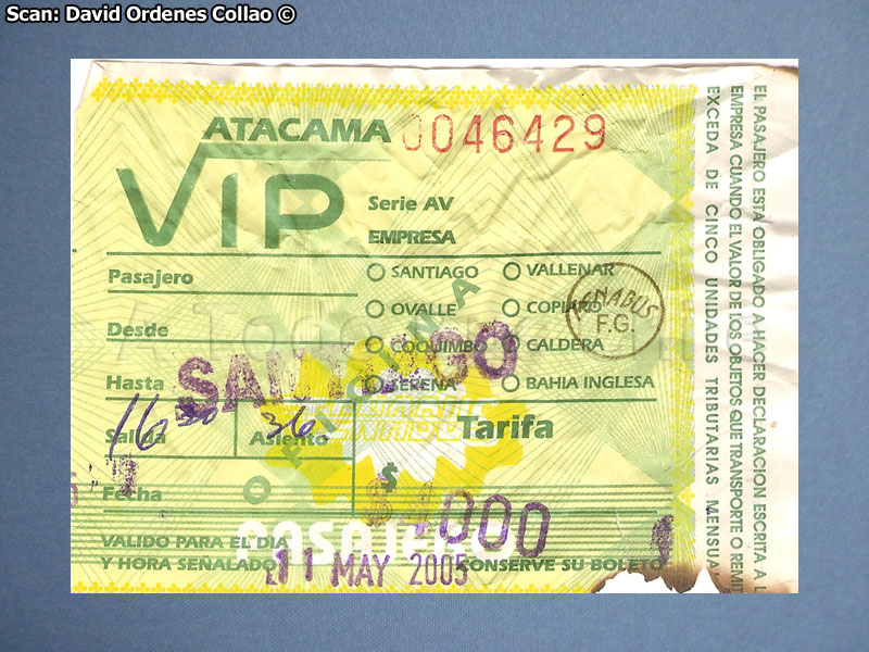 Boleto de Oficina Atacama Vip (Administración Yanguas)